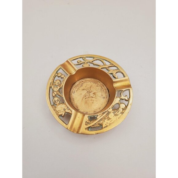 Vintage Solid Brass Ashtray Multi Floral Patterns 1970's Vintage Brass Ashtray - - Picture 2 of 10